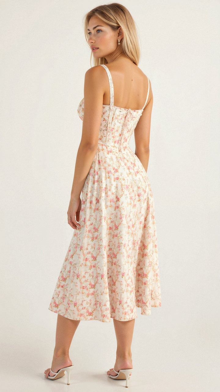 Vespera's Floral Grace | Midi Dress
