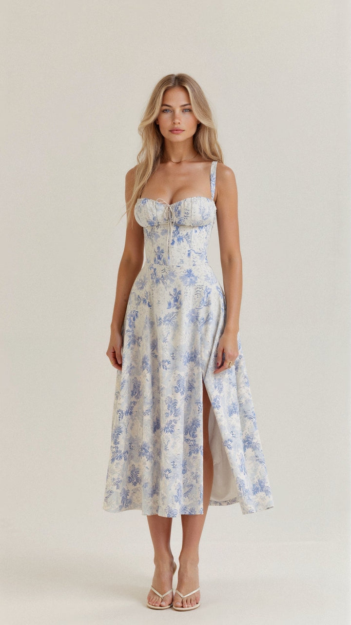 Vespera's Floral Grace | Midi Dress