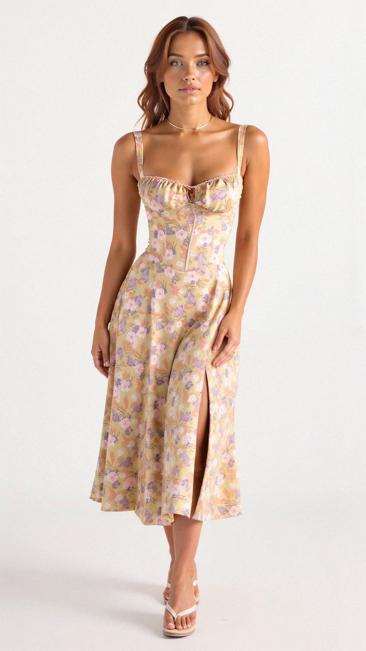 Vespera's Floral Grace | Midi Dress