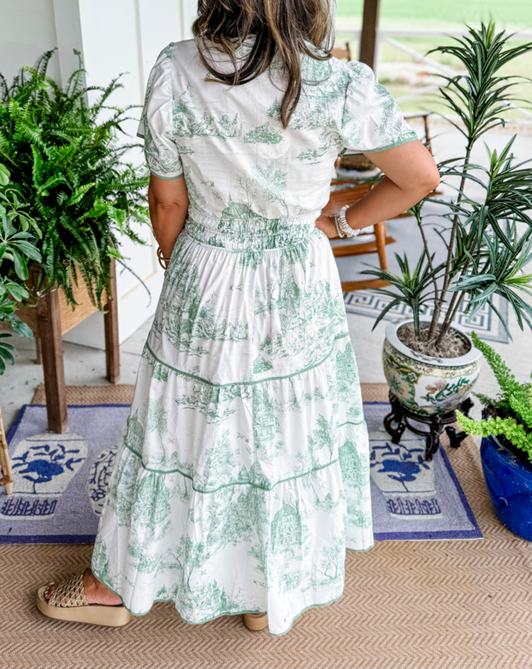 Clementine | Women's Cotton Toile Print Puff Sleeve Tiered Maxi Dress
