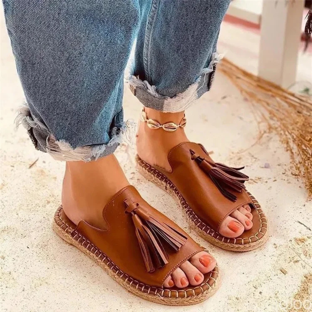Cleo | Women's Canvas Tassel Espadrille Slide Sandals
