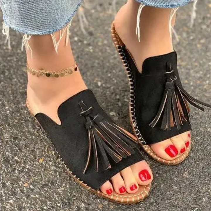 Cleo | Women's Canvas Tassel Espadrille Slide Sandals