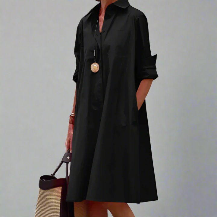 Clover | Women's Cotton Collared Relaxed A-Line Shirt Dress