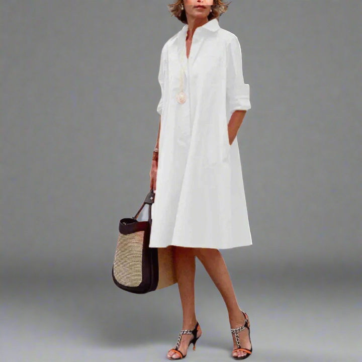 Clover | Women's Cotton Collared Relaxed A-Line Shirt Dress