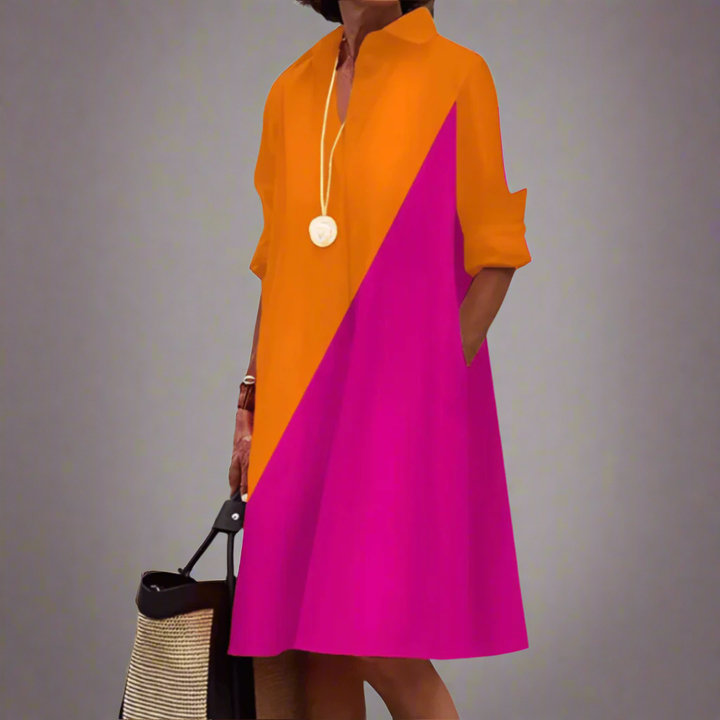 Clover | Women's Cotton Collared Relaxed A-Line Shirt Dress