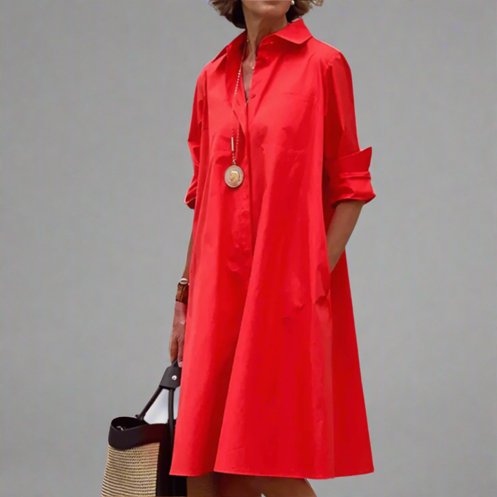 Clover | Women's Cotton Collared Relaxed A-Line Shirt Dress