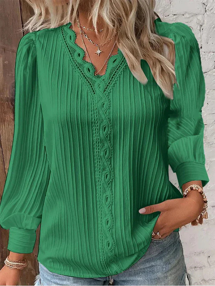 Colette | Women's Cotton Lace Trim V-Neck Blouse