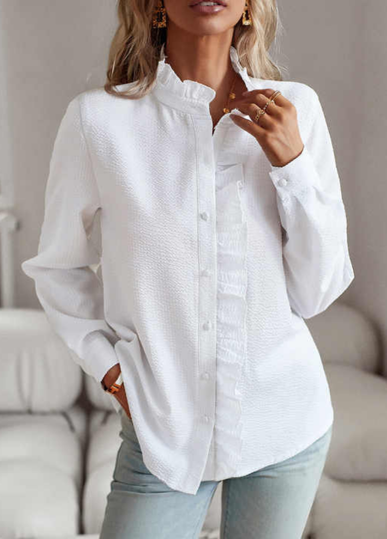 Colette | Women's Cotton Ruffle-Front Button-Down Blouse
