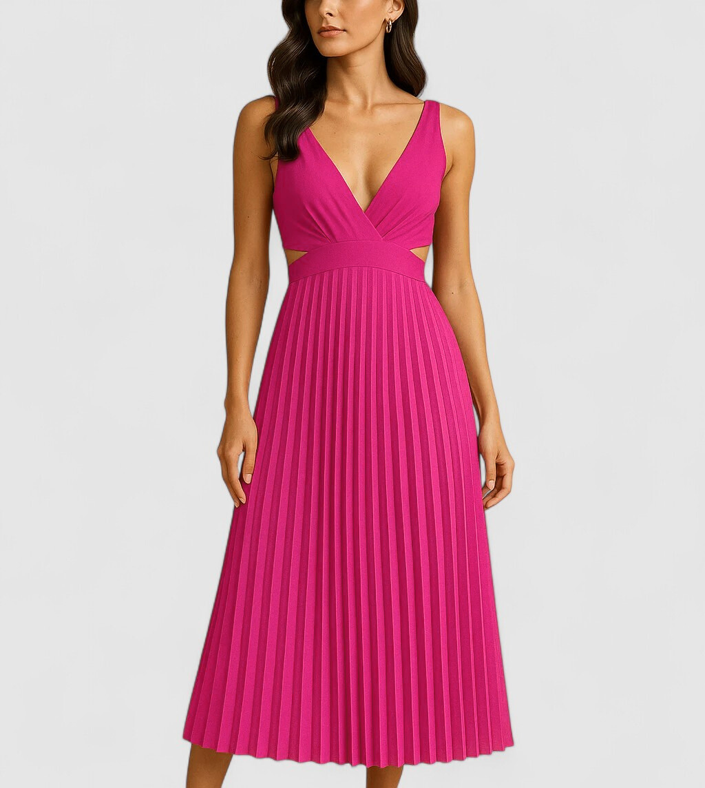 Lina's Bold Motion | Sleeveless Pleated Midi Dress