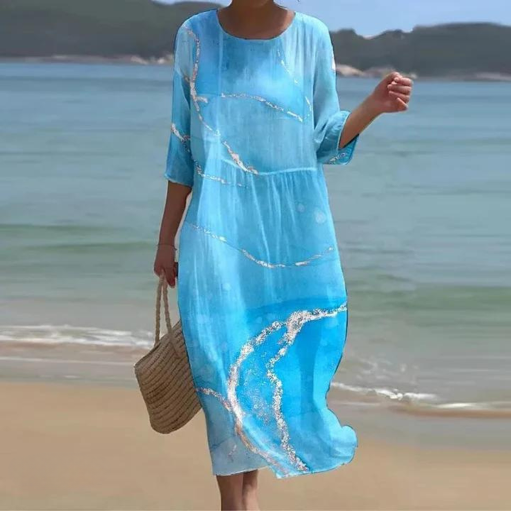 Coral | Women's Chiffon Print Round-Neck Relaxed Maxi Dress