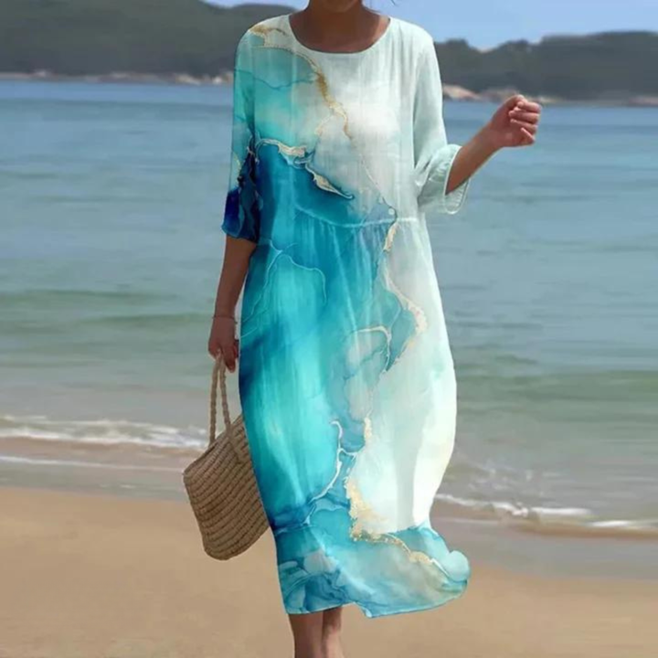 Coral | Women's Chiffon Print Round-Neck Relaxed Maxi Dress