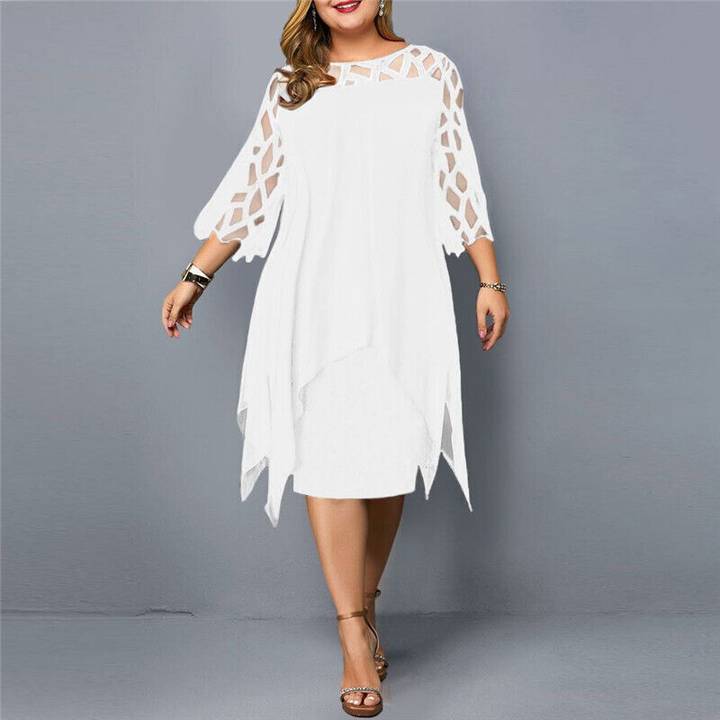 Corinna | Women's Chiffon Lace-Trim Layered Midi Dress Elegant