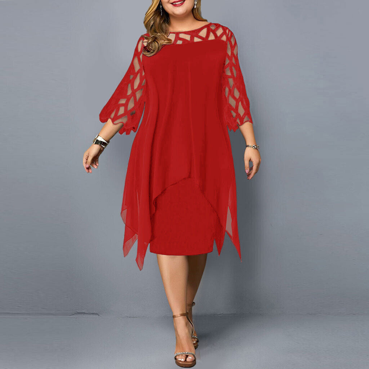 Corinna | Women's Chiffon Lace-Trim Layered Midi Dress Elegant