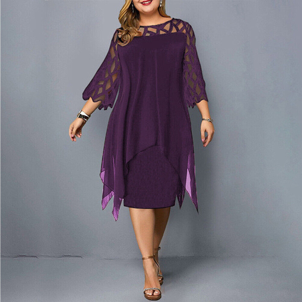 Corinna | Women's Chiffon Lace-Trim Layered Midi Dress Elegant