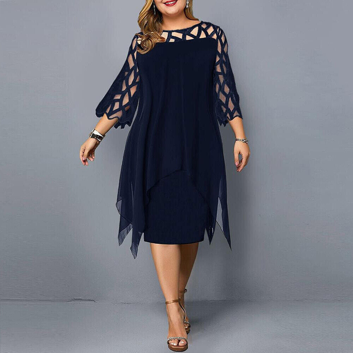 Corinna | Women's Chiffon Lace-Trim Layered Midi Dress Elegant