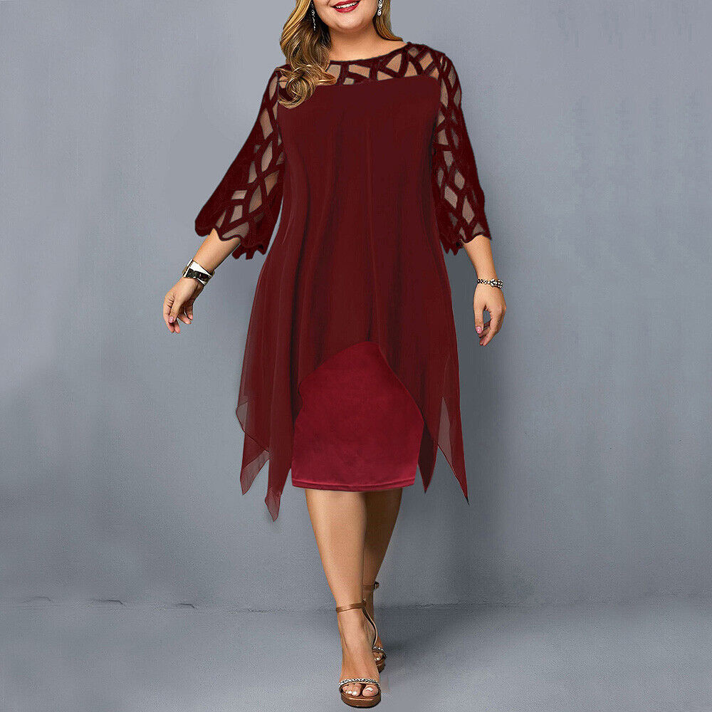Corinna | Women's Chiffon Lace-Trim Layered Midi Dress Elegant