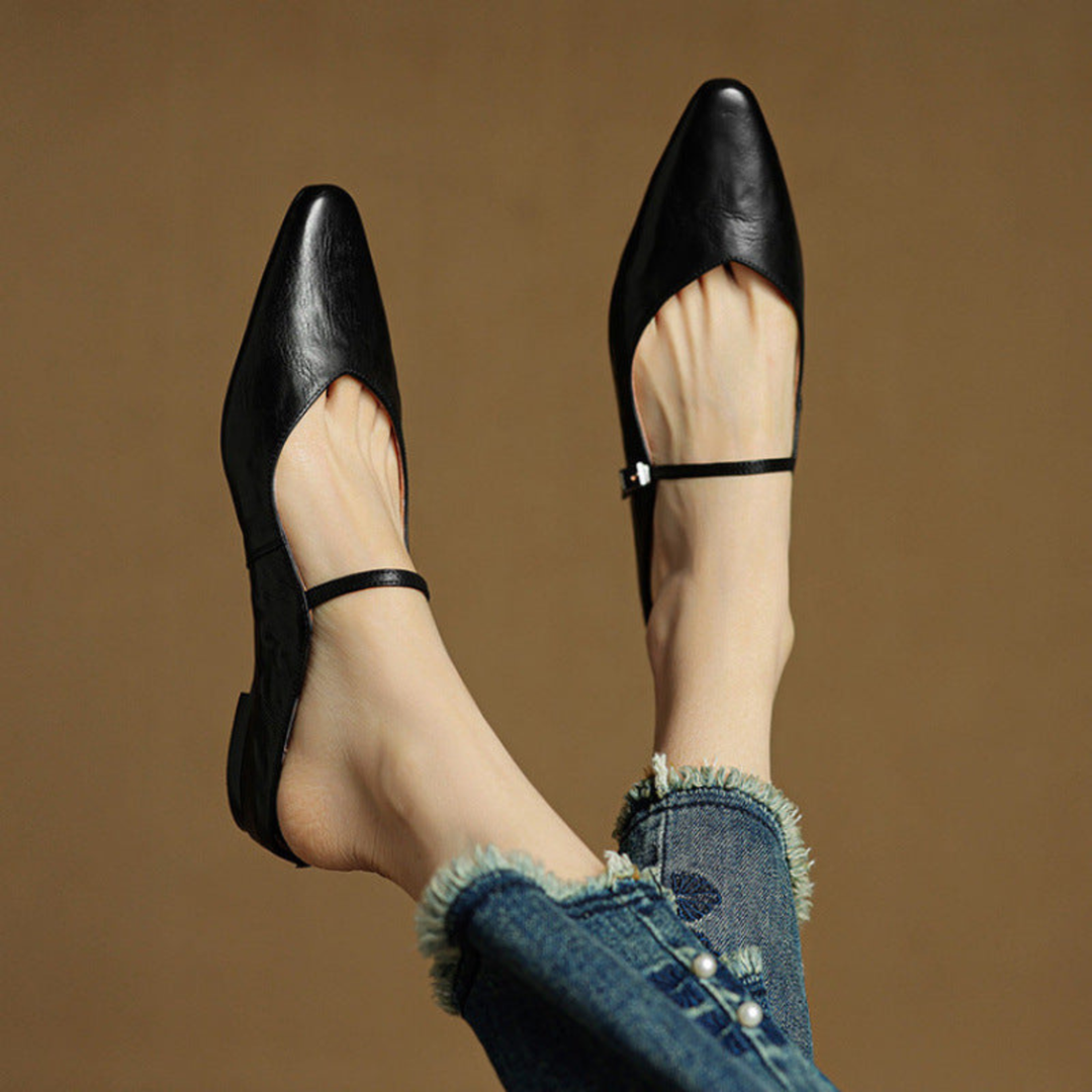 Cosette | Women's Leather Pointed-Toe Buckle Strap Flats Chic