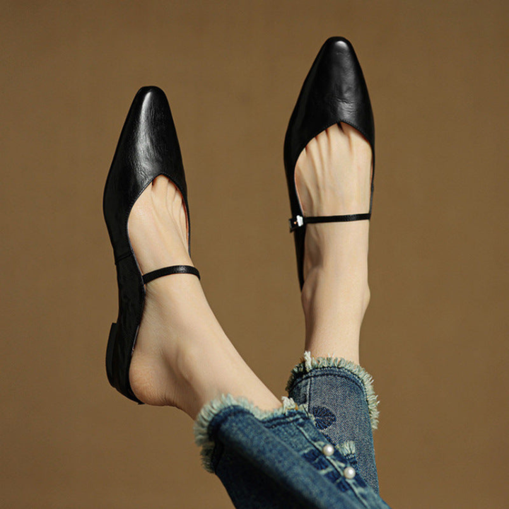 Cosette | Women's Leather Pointed-Toe Buckle Strap Flats Chic