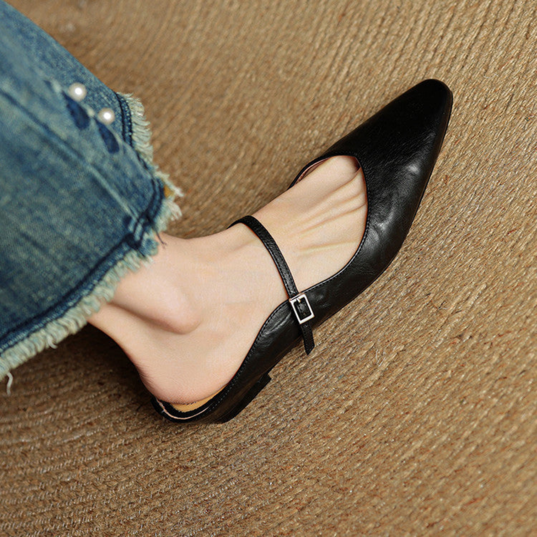 Cosette | Women's Leather Pointed-Toe Buckle Strap Flats Chic