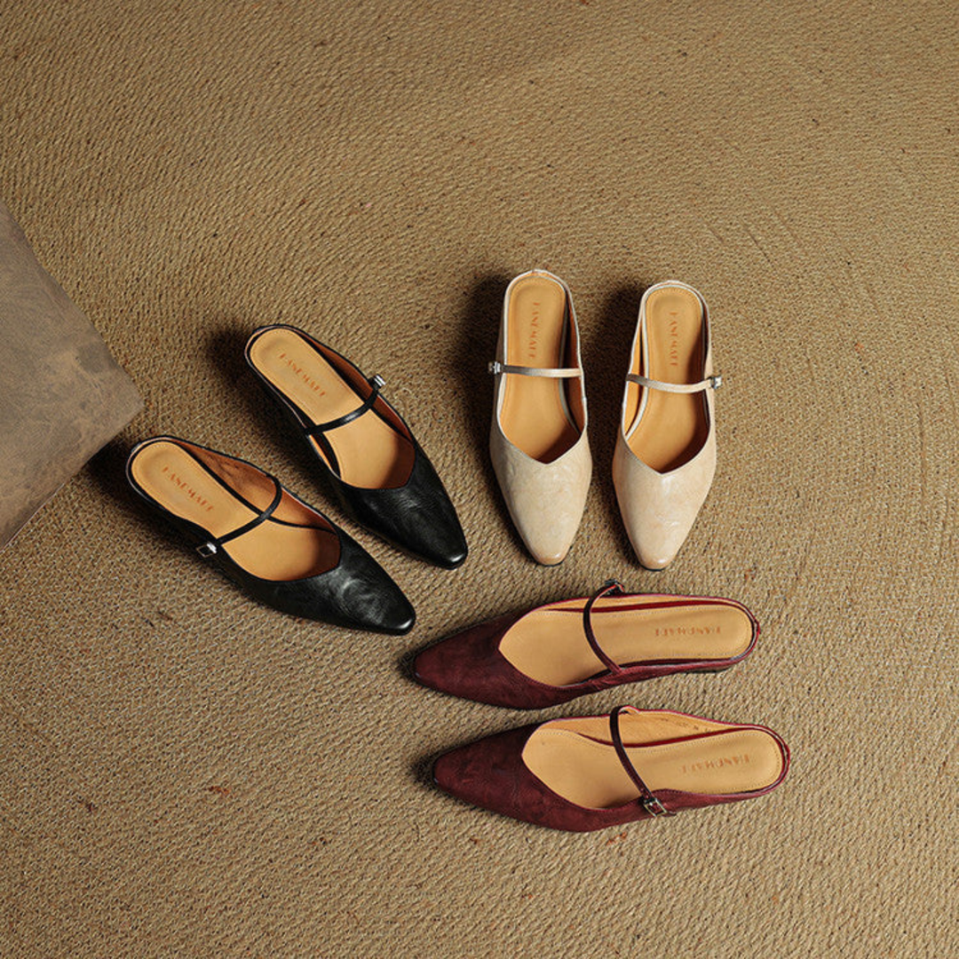 Cosette | Women's Leather Pointed-Toe Buckle Strap Flats Chic