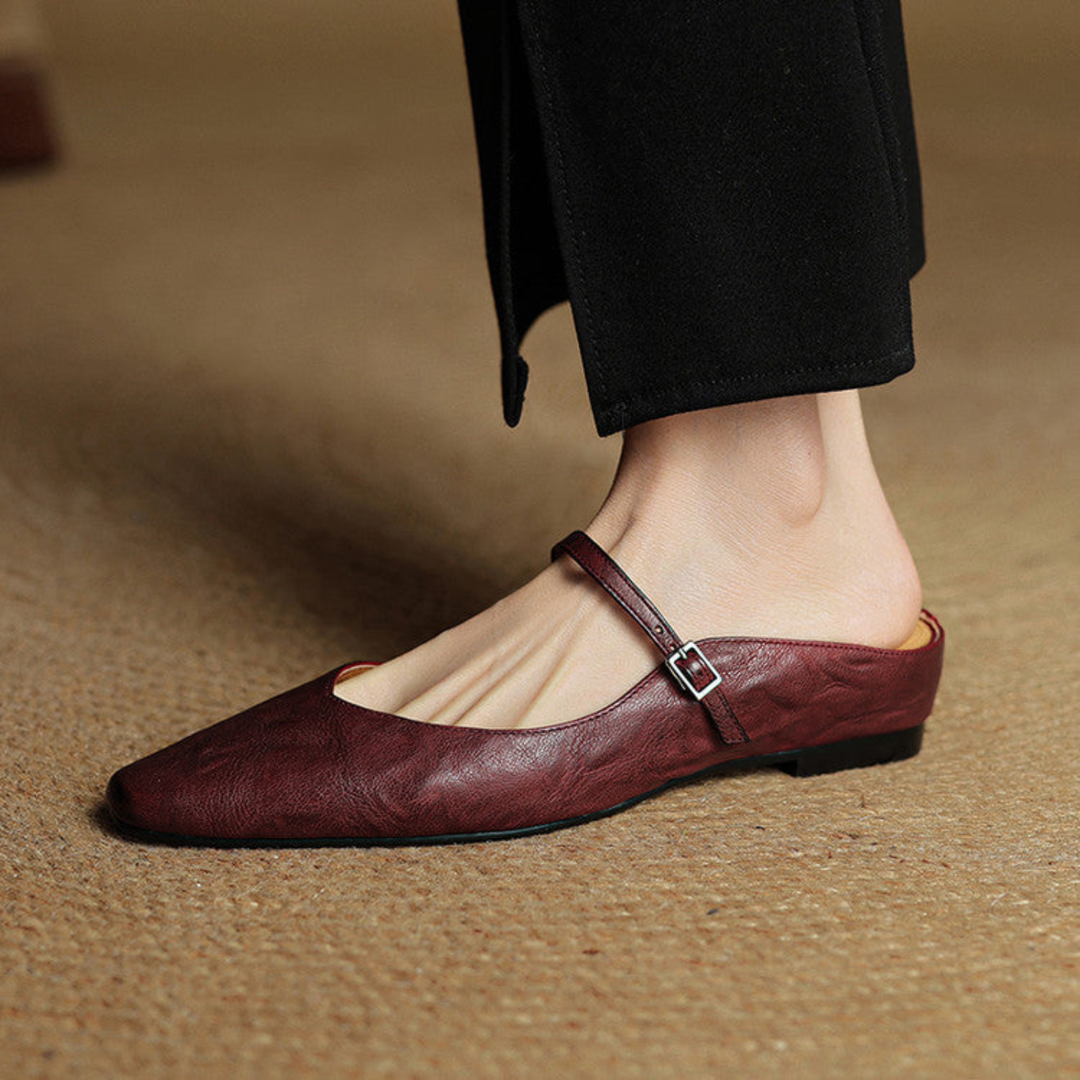 Cosette | Women's Leather Pointed-Toe Buckle Strap Flats Chic