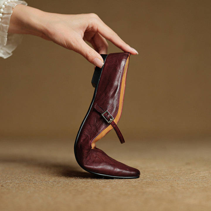 Cosette | Women's Leather Pointed-Toe Buckle Strap Flats Chic