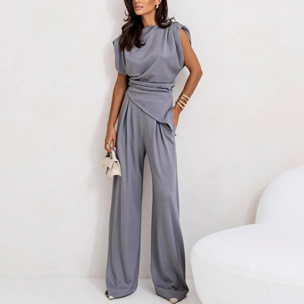 Cosima | Women's Satin Draped Asymmetric Elegant Pant Set
