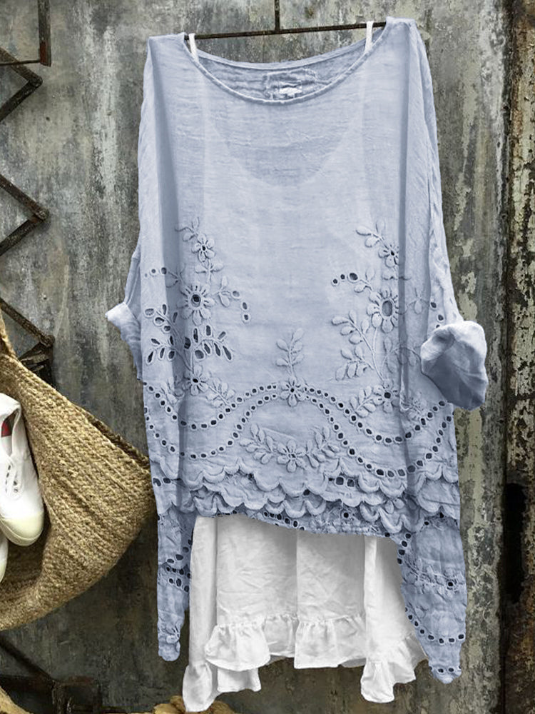 Dagny | Women's Linen Eyelet Embroidered Oversized Boho Top