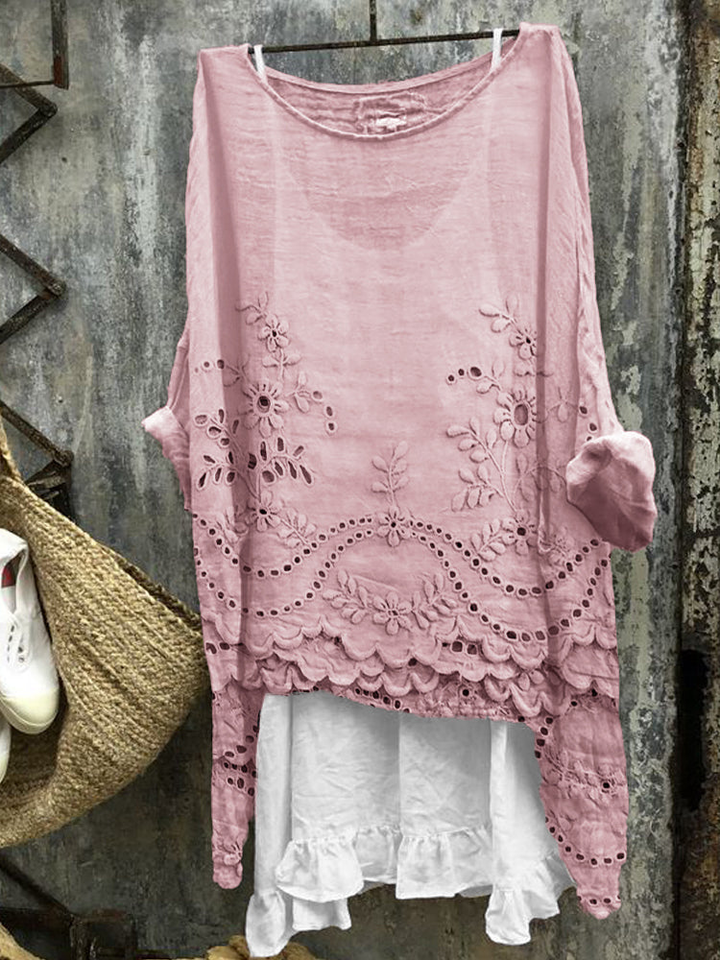 Dagny | Women's Linen Eyelet Embroidered Oversized Boho Top