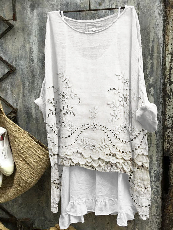 Dagny | Women's Linen Eyelet Embroidered Oversized Boho Top