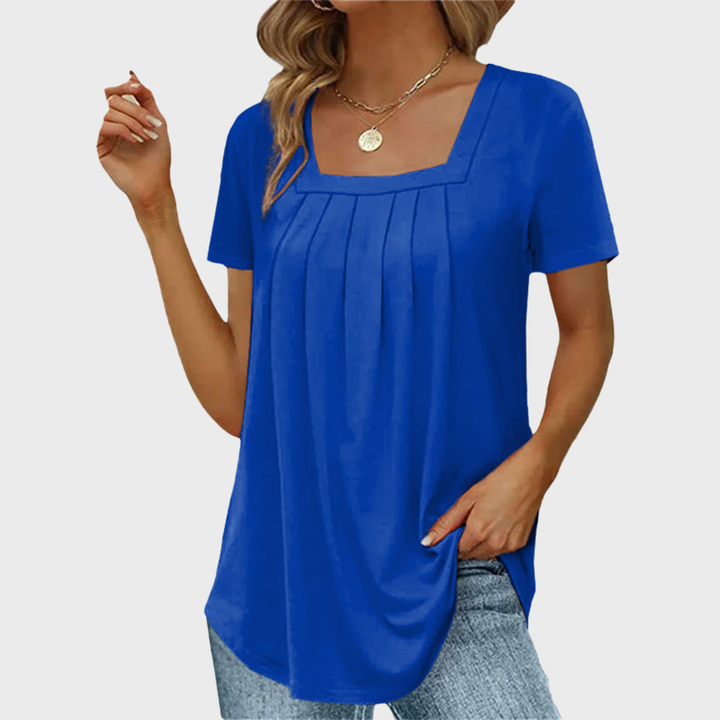 Daphne | Women's Cotton Square Neck Pleated Short Sleeve Top