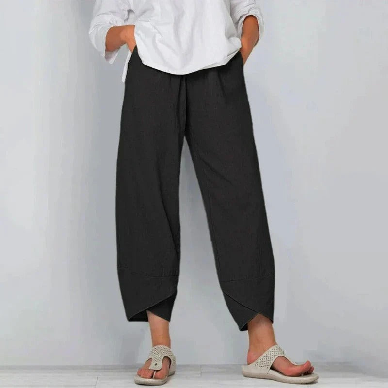 Dara | Women's Linen Wide Leg Cropped Tulip Hem Pants