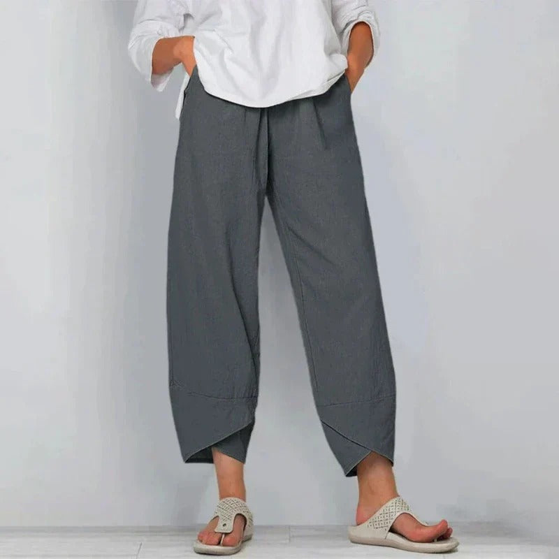 Dara | Women's Linen Wide Leg Cropped Tulip Hem Pants
