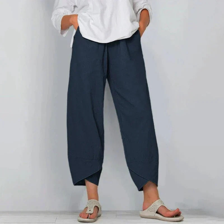 Dara | Women's Linen Wide Leg Cropped Tulip Hem Pants