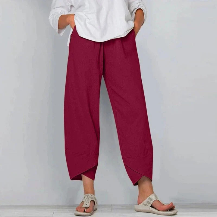 Dara | Women's Linen Wide Leg Cropped Tulip Hem Pants