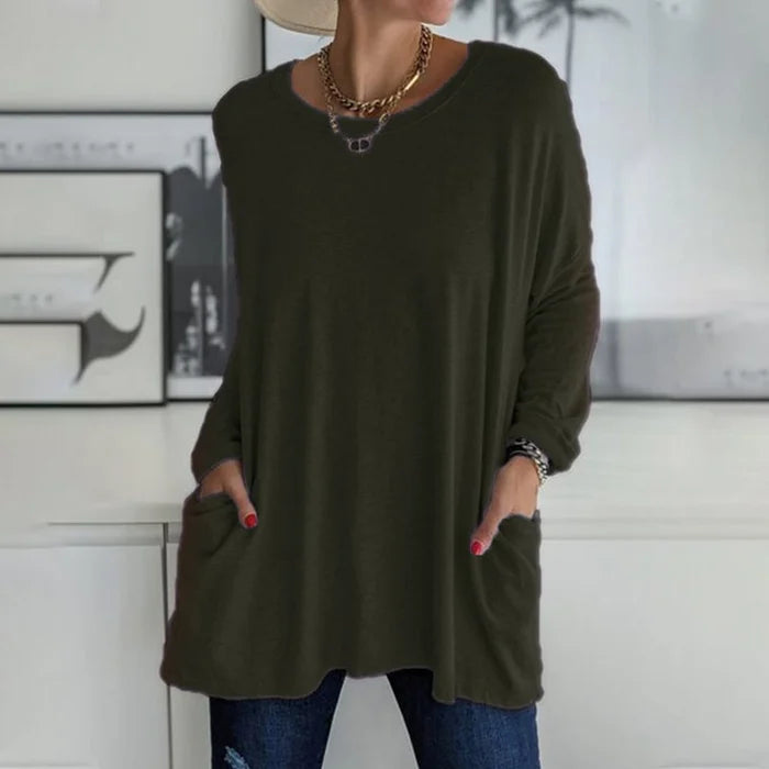 Darcy | Women's Cotton Oversized Long Sleeve Pocket Tunic Top