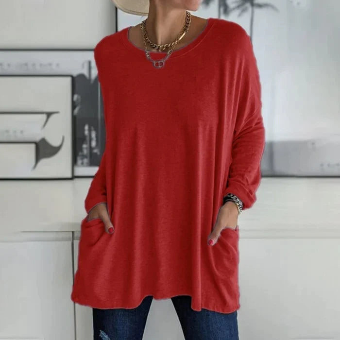 Darcy | Women's Cotton Oversized Long Sleeve Pocket Tunic Top