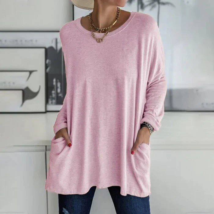 Darcy | Women's Cotton Oversized Long Sleeve Pocket Tunic Top