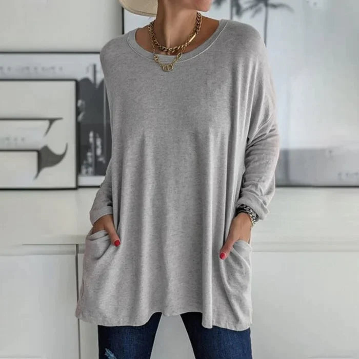 Darcy | Women's Cotton Oversized Long Sleeve Pocket Tunic Top