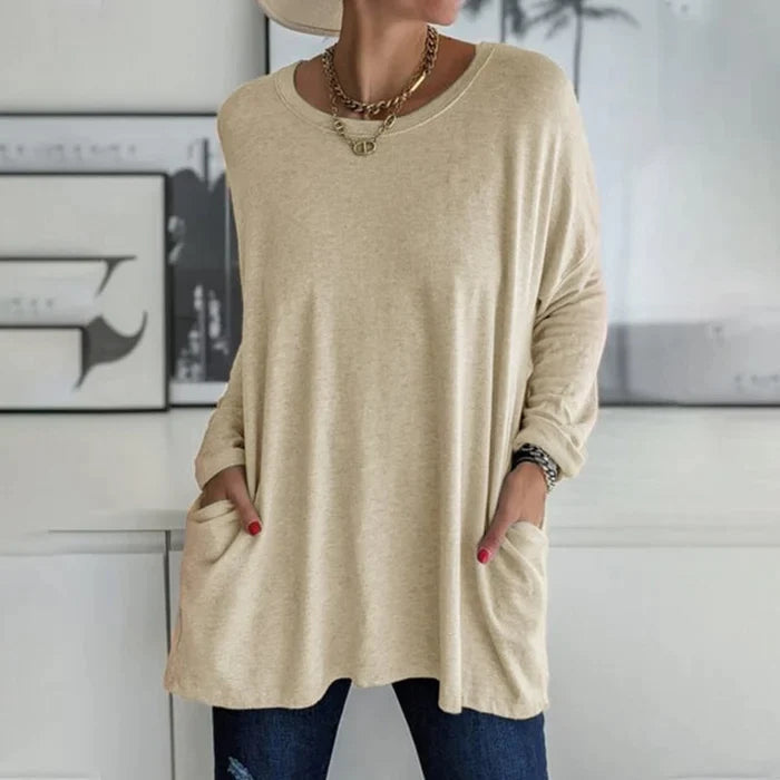 Darcy | Women's Cotton Oversized Long Sleeve Pocket Tunic Top