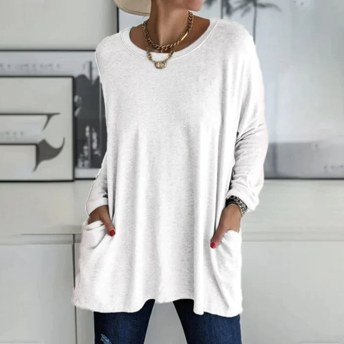 Darcy | Women's Cotton Oversized Long Sleeve Pocket Tunic Top
