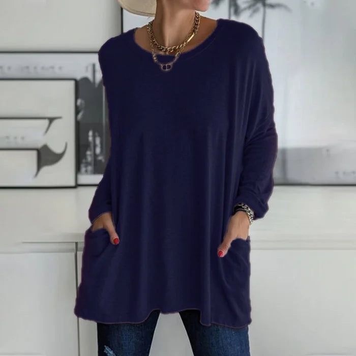 Darcy | Women's Cotton Oversized Long Sleeve Pocket Tunic Top