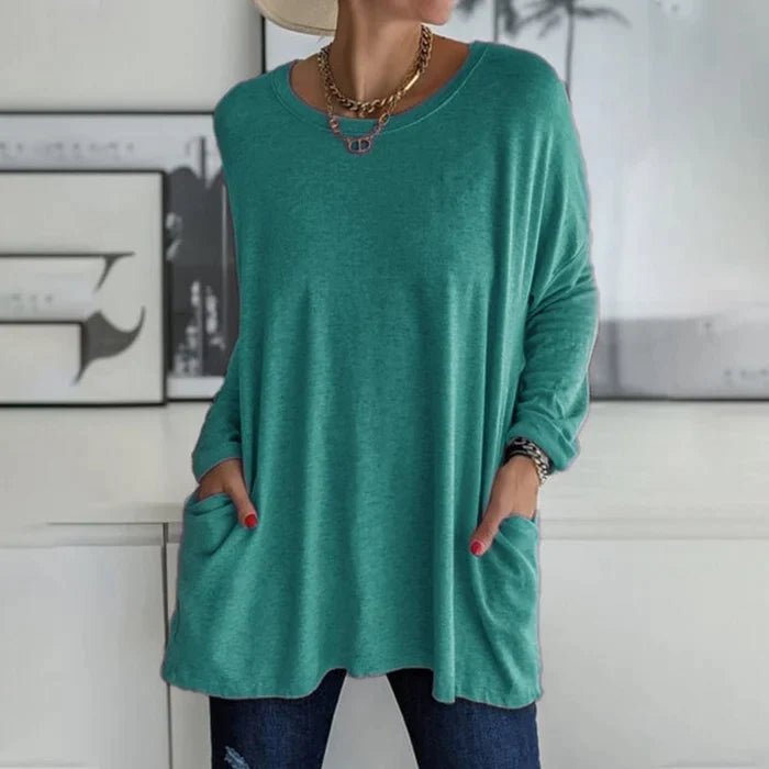 Darcy | Women's Cotton Oversized Long Sleeve Pocket Tunic Top