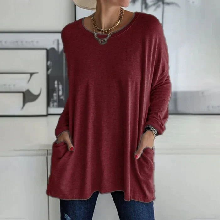 Darcy | Women's Cotton Oversized Long Sleeve Pocket Tunic Top