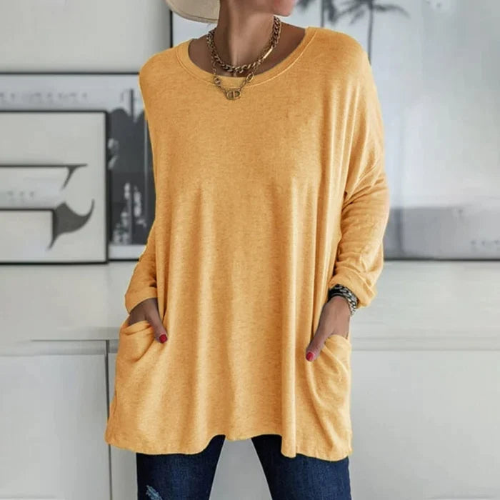 Darcy | Women's Cotton Oversized Long Sleeve Pocket Tunic Top
