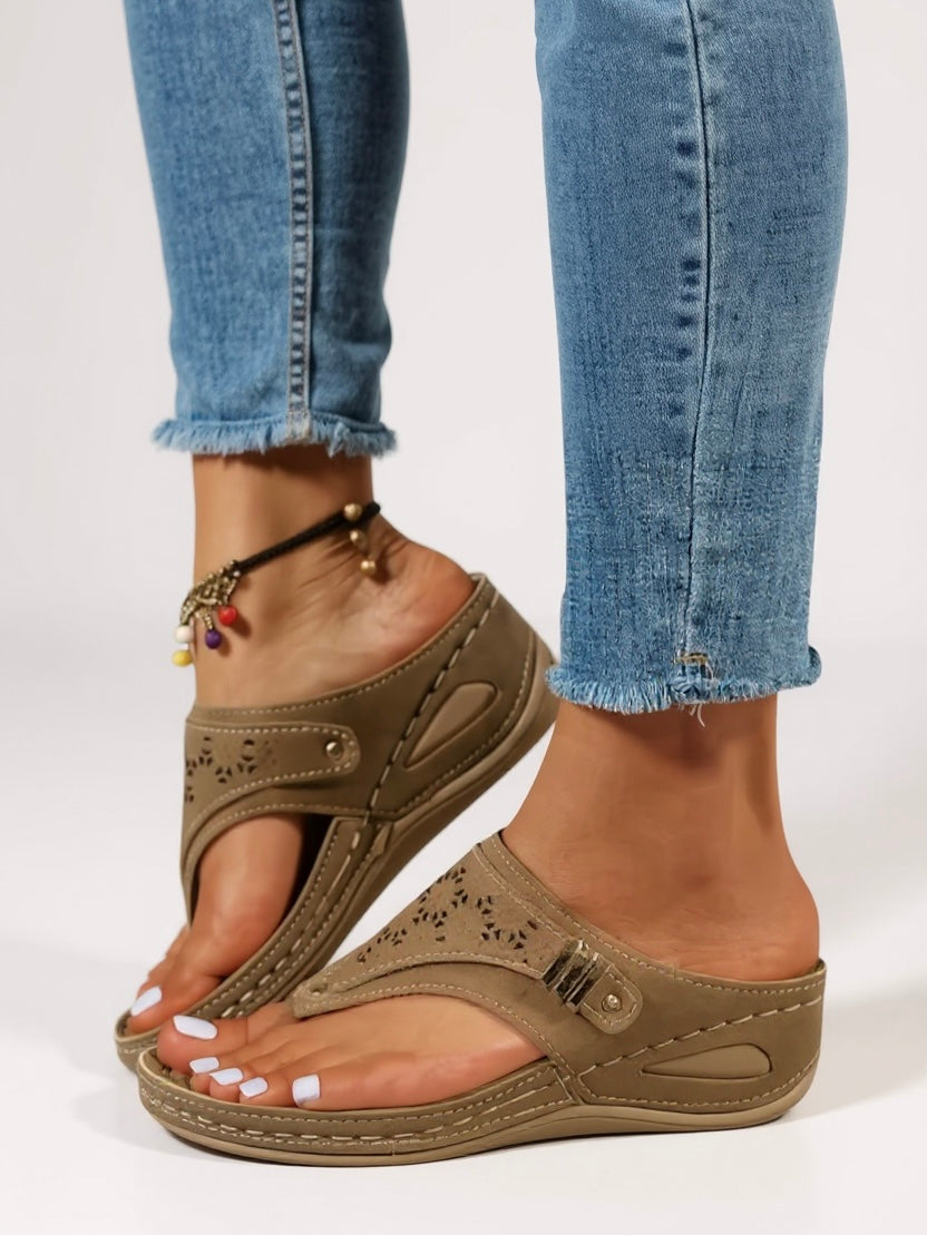 Delia | Women's Orthopedic Arch-Support T-Strap Wedge Sandals