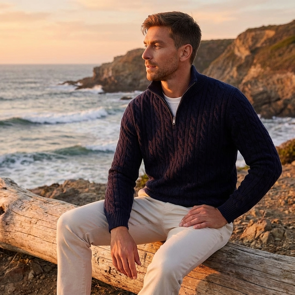 Doris | Men's Quarter-Zip Cable Knit Sweater