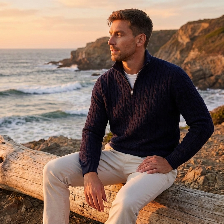 Doris | Men's Quarter-Zip Cable Knit Sweater