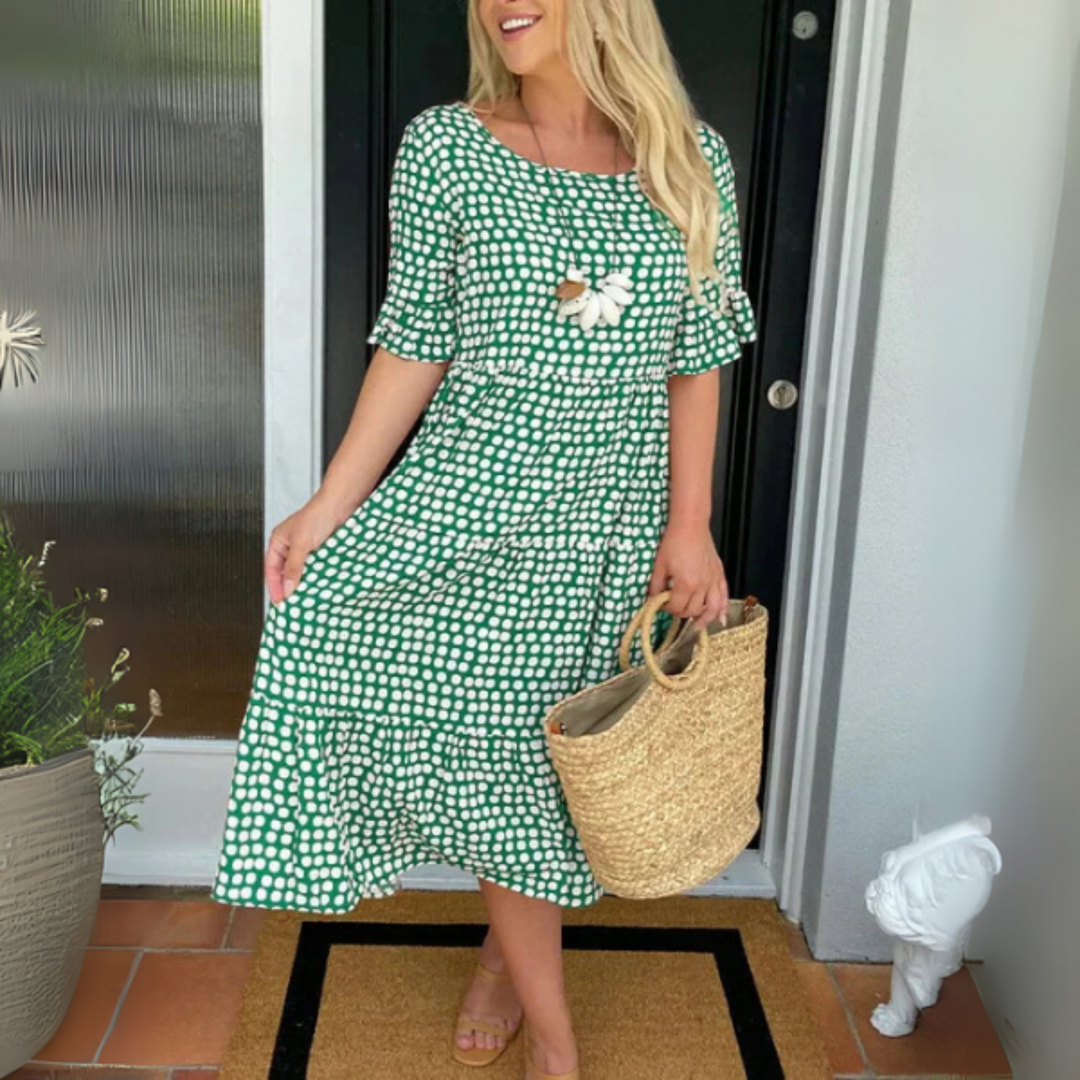 Dot | Women's Cotton Polka Dot Tiered Midi Dress Casual