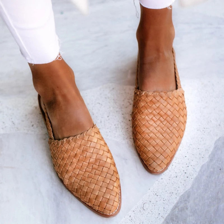 Elara | Women's Leather Woven Slingback Flat Sandals